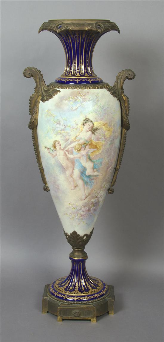 Appraisal: A Sevres Style Porcelain and Bronze Mounted Urn Height inches