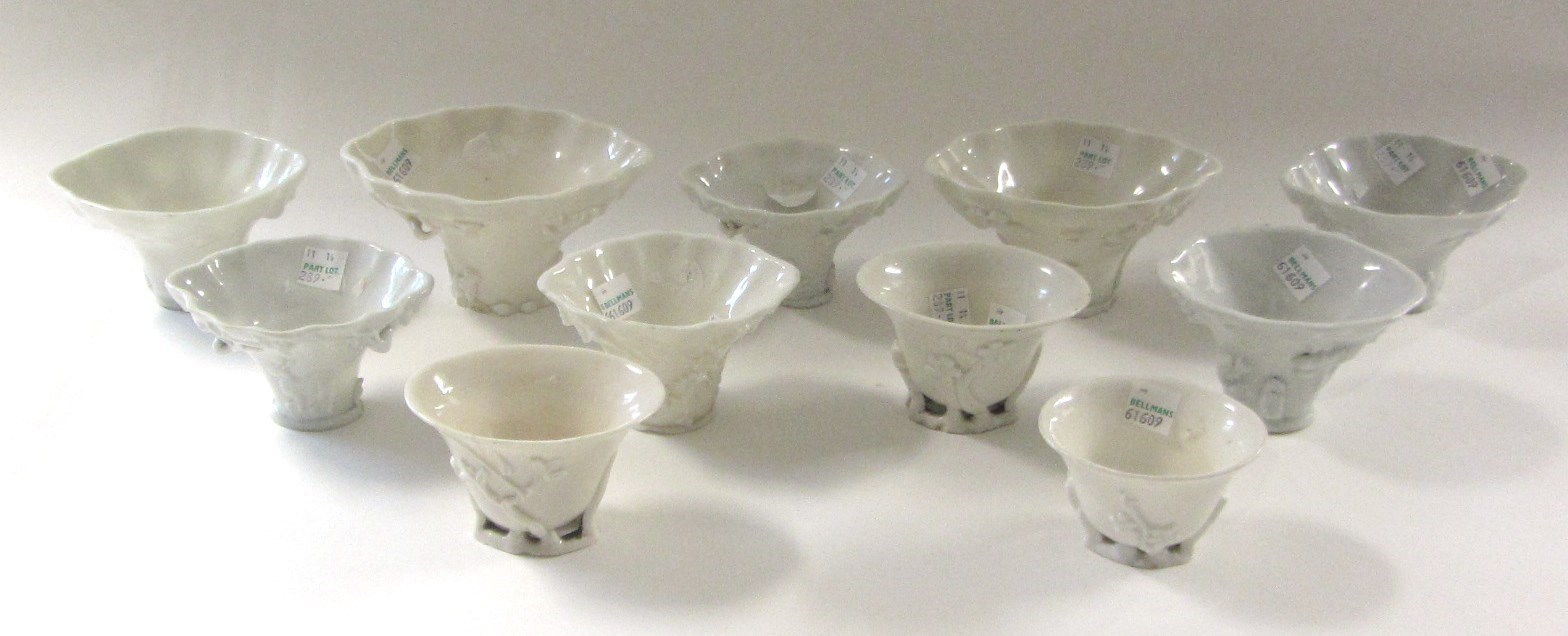 Appraisal: A group of eleven Chinese blanc-de-chine libation cups th th