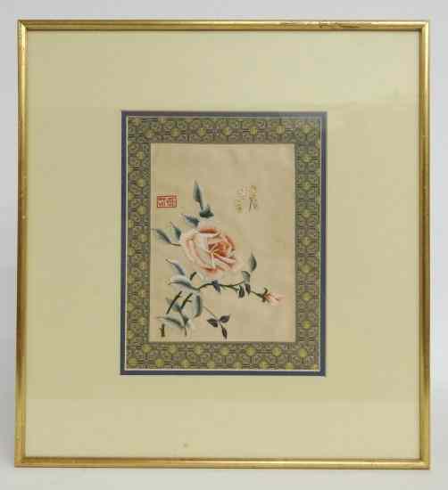 Appraisal: Framed Japanese silkwork Sight '' x ''