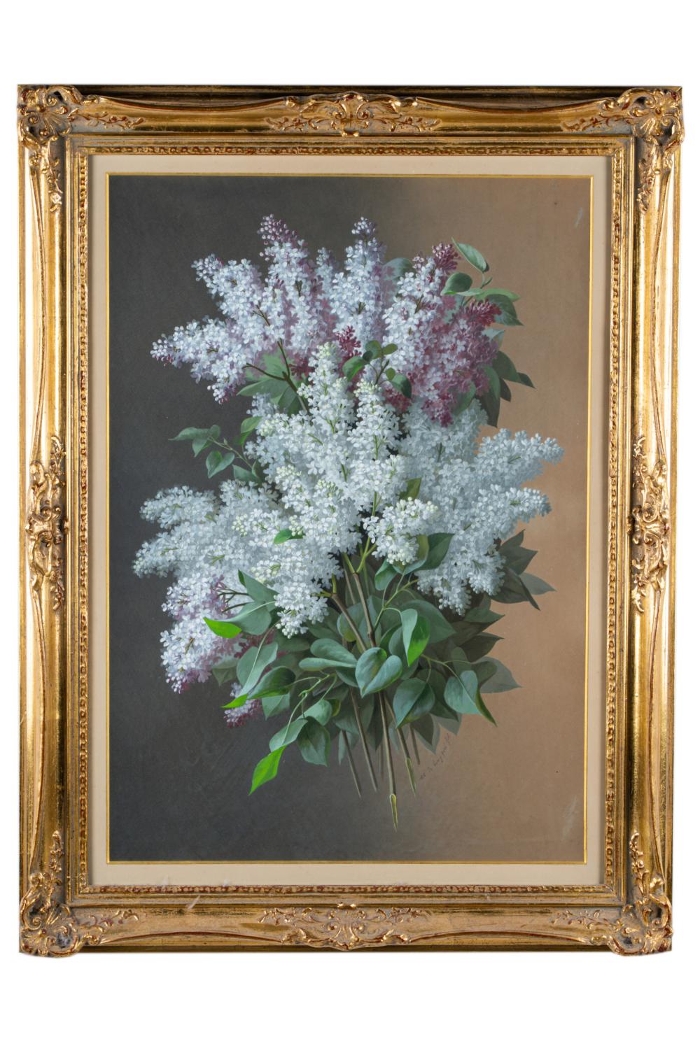 Appraisal: RAOUL DE LONGPRE OR - LILAC STILL LIFEgouache on paper