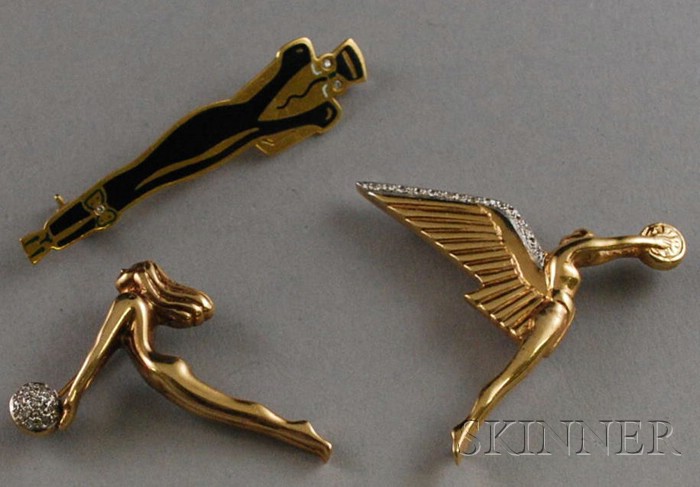 Appraisal: Three Gold and Diamond Brooches two kt gold and pav