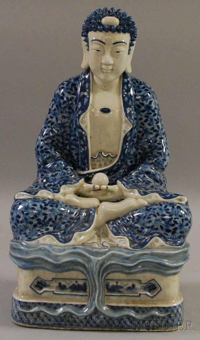 Appraisal: Chinese Blue and White Decorated Porcelain Seated Buddha seated in