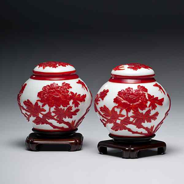 Appraisal: Peking Glass Lidded Jars Chinese A pair of Peking glass