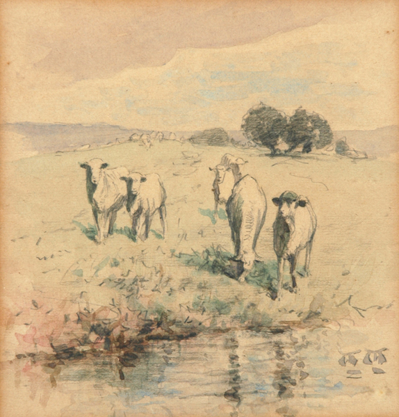 Appraisal: Walter Withers - Sheep by the Water's Edge pencil and