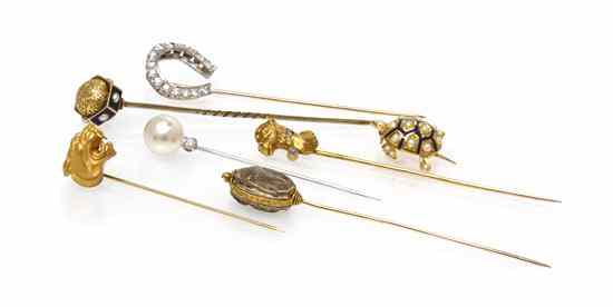 Appraisal: An Assortment of Stickpins consisting of one yellow gold blue