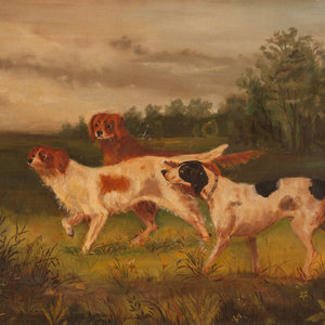 Appraisal: A Naive Folk Art Painting of Spaniels on the Hunt