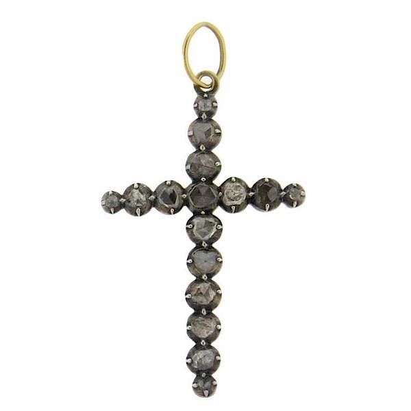 Appraisal: Antique Rose Cut Diamond Silver k Gold Cross Pendant METAL