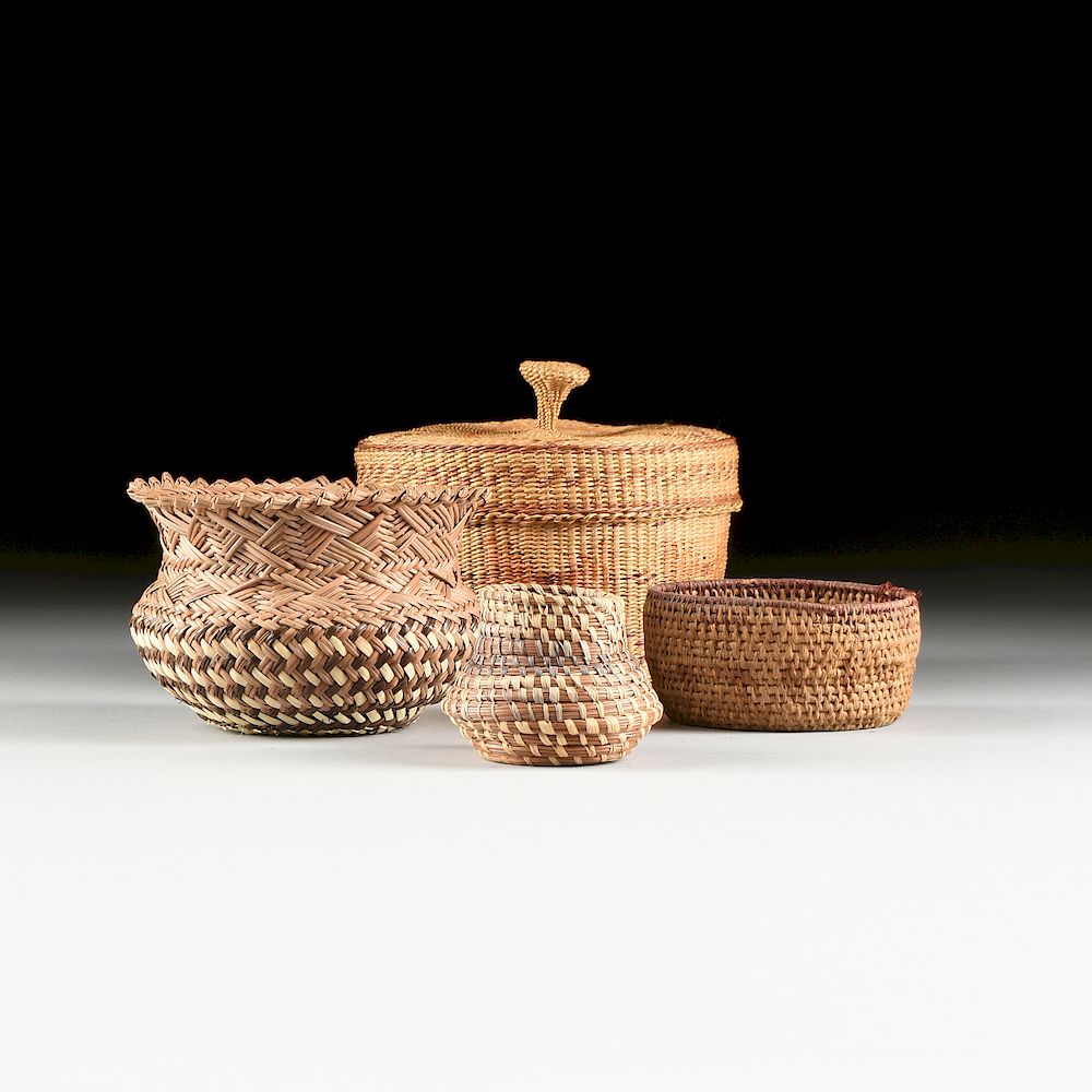 Appraisal: A GROUP OF FOUR NATIVE AMERICAN WOVEN BASKETS TH CENTURY