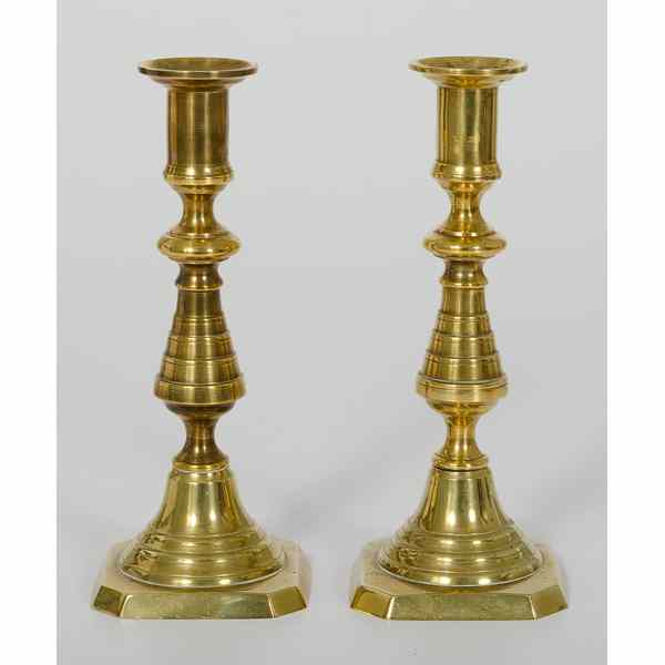 Appraisal: Brass Candlesticks a pair of push up brass candlesticks ht