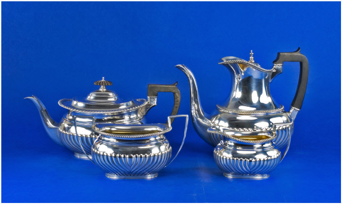 Appraisal: Silver Piece Tea and Coffee Set Demi Fluted Fully Hallmarked