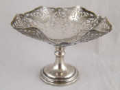 Appraisal: A pierced silver hexagonal lobed dish on stand Birmingham cm