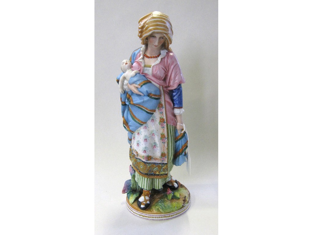 Appraisal: Victorian tinted parian figure of a mother carrying a child