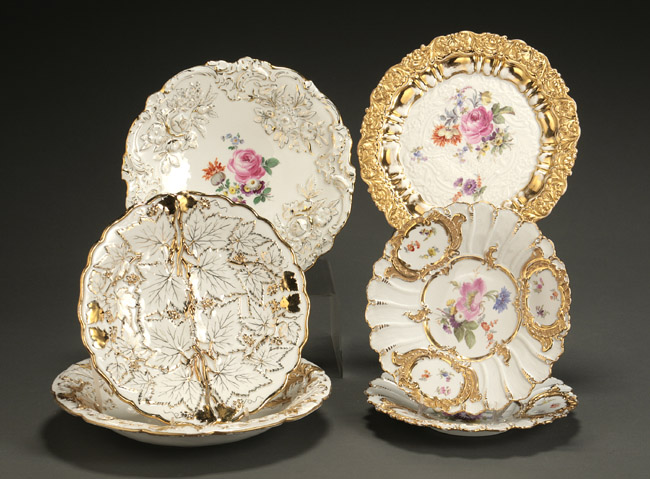 Appraisal: Group of Five Meissen Parcel Gilt Molded Serving Plates Late