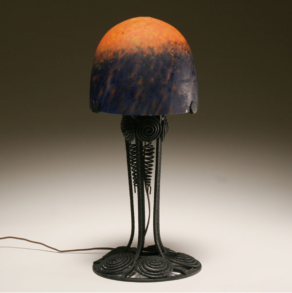 Appraisal: French Art Deco Luneville lamp with Muller Freres art glass