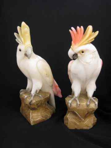 Appraisal: Pair of Carved Alabaster Bird Figurines each perched on stone