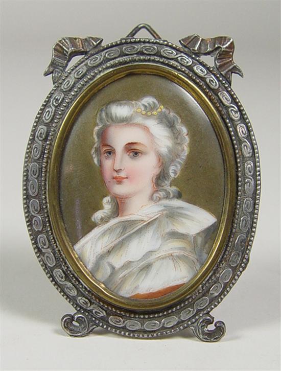 Appraisal: Miniature Portrait on Porcelain Portrait of young lady in ruffled