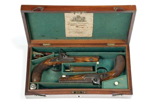 Appraisal: CASED PAIR OF PERCUSSION DUELING PISTOLS England th century Made