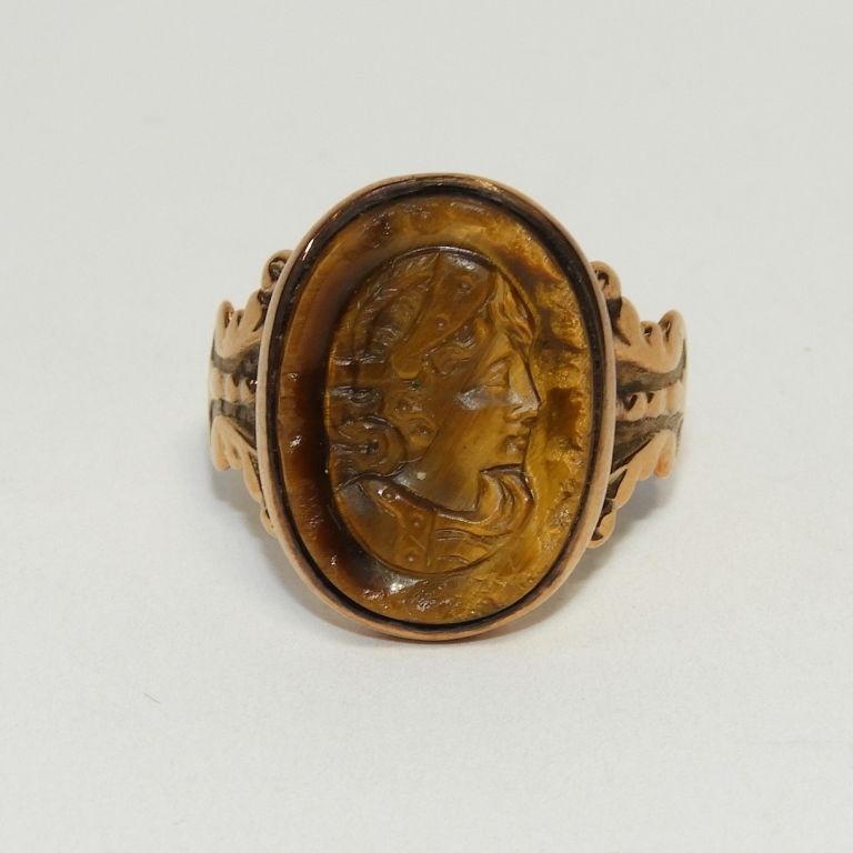 Appraisal: C K ROSE GOLD TIGER EYE CAMEO RING Europe th