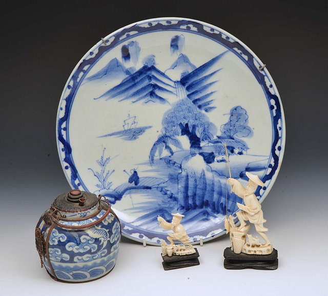 Appraisal: A JAPANESE BLUE AND WHITE PORCELAIN SMALL CHARGER cm two