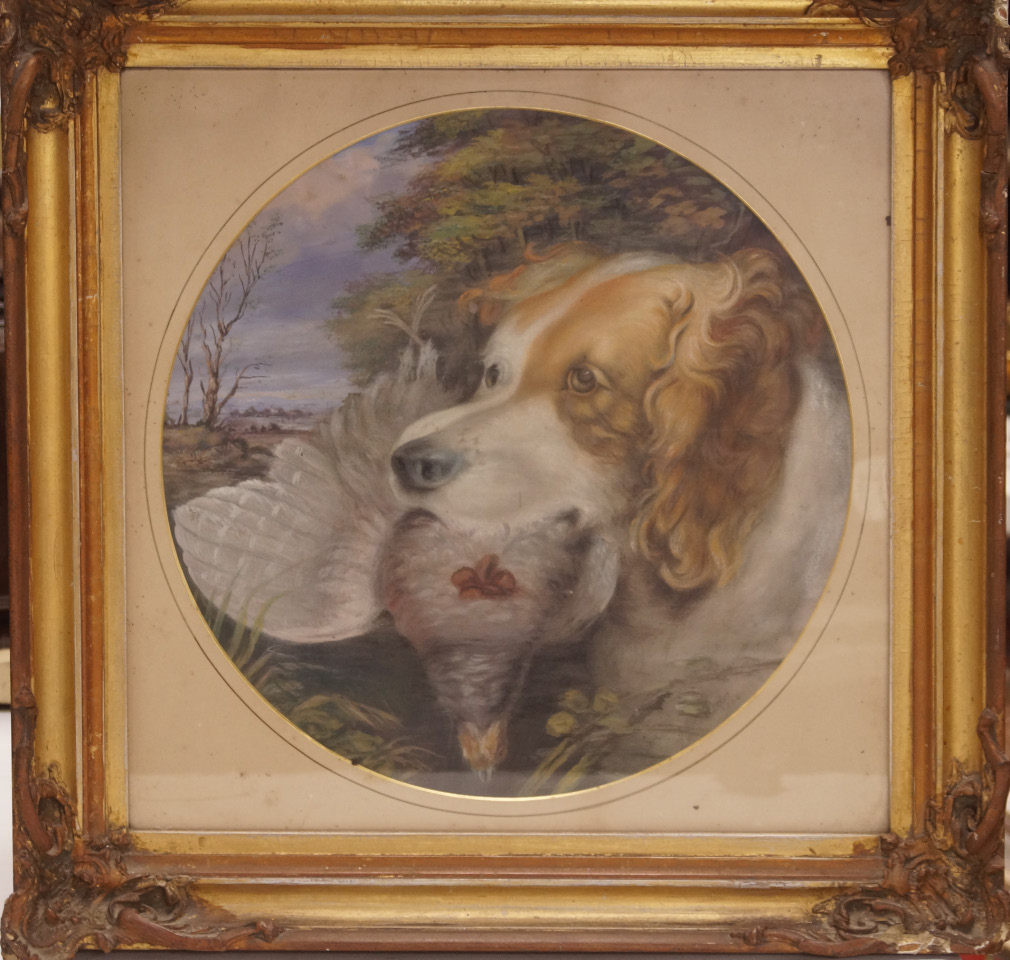 Appraisal: J Richards Study of a spaniel with a partridge in