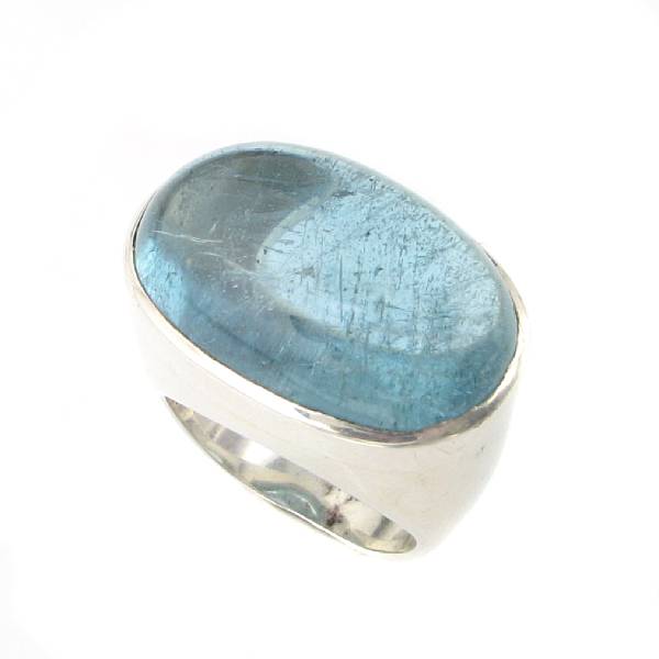 Appraisal: Aquamarine Ring Bezel-set with a large Brazilian aquamarine cabochon mounted