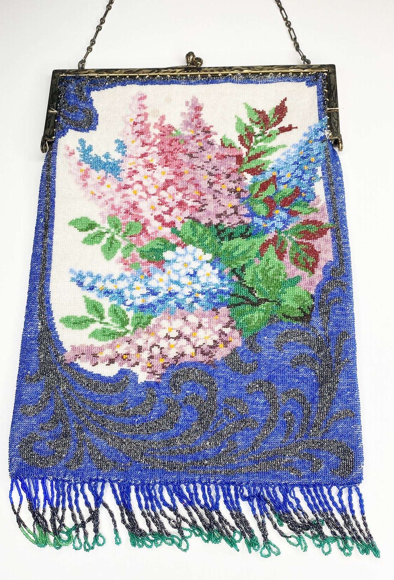 Appraisal: Micro Beaded Floral Purse long at widest Condition please see