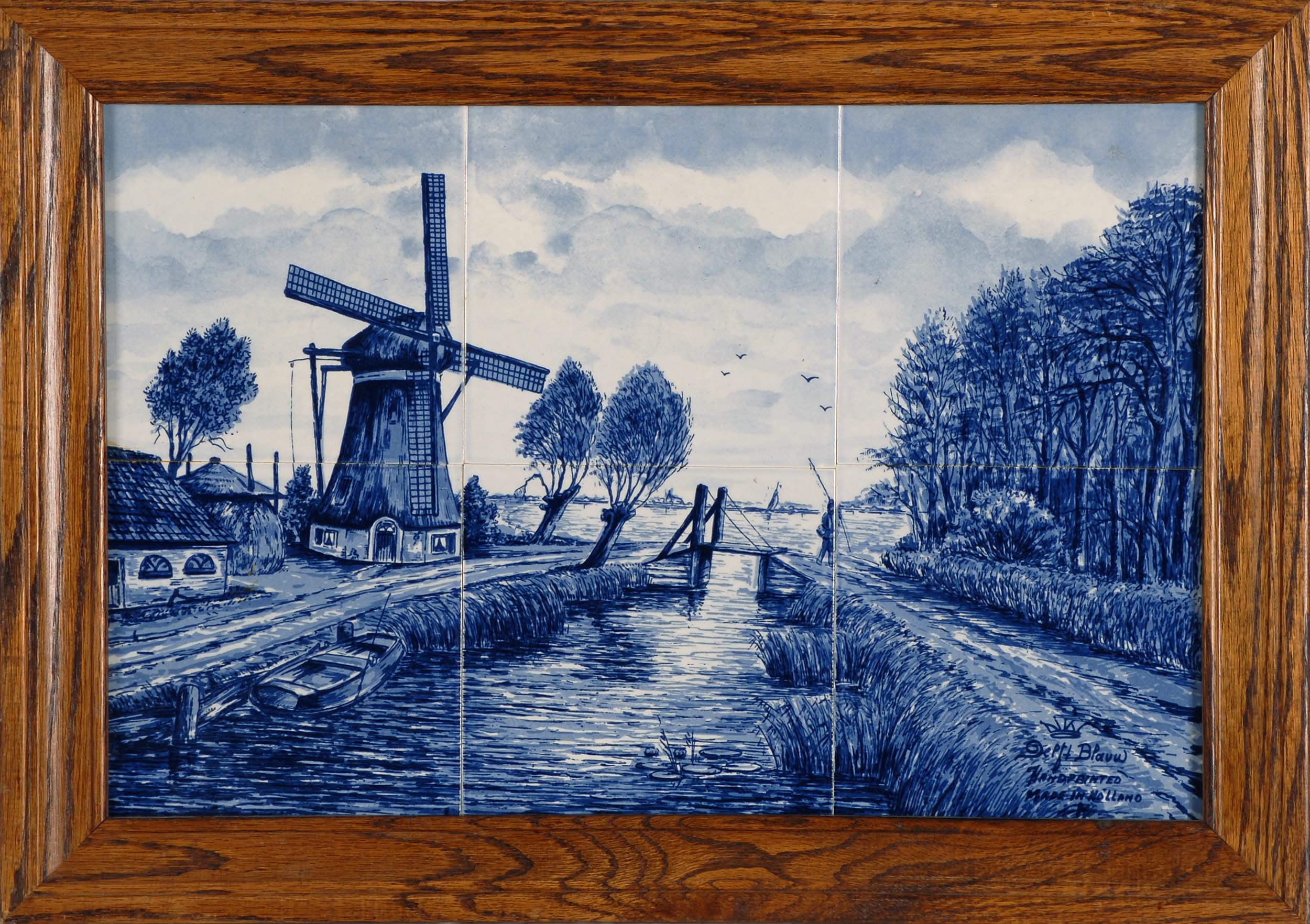 Appraisal: FRAMED EARLY TH CENTURY DUTCH TILE PAINTING depicting a windmill