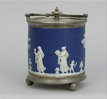 Appraisal: Wedgwood England Cobalt Dip Jasperware Biscuit Barrel ca 's Cobalt