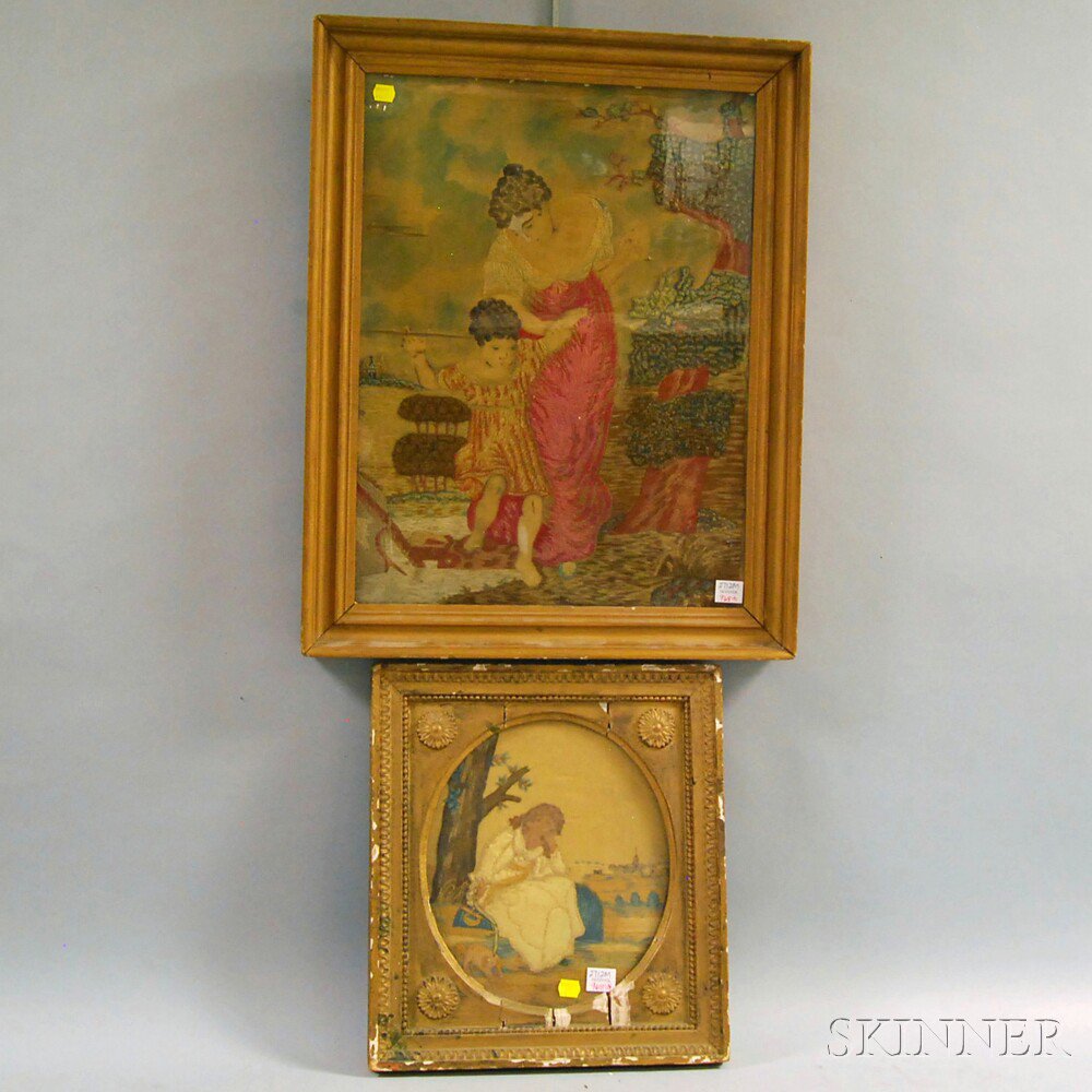 Appraisal: Two Framed Wool Needlework Pictures th century one depicting a