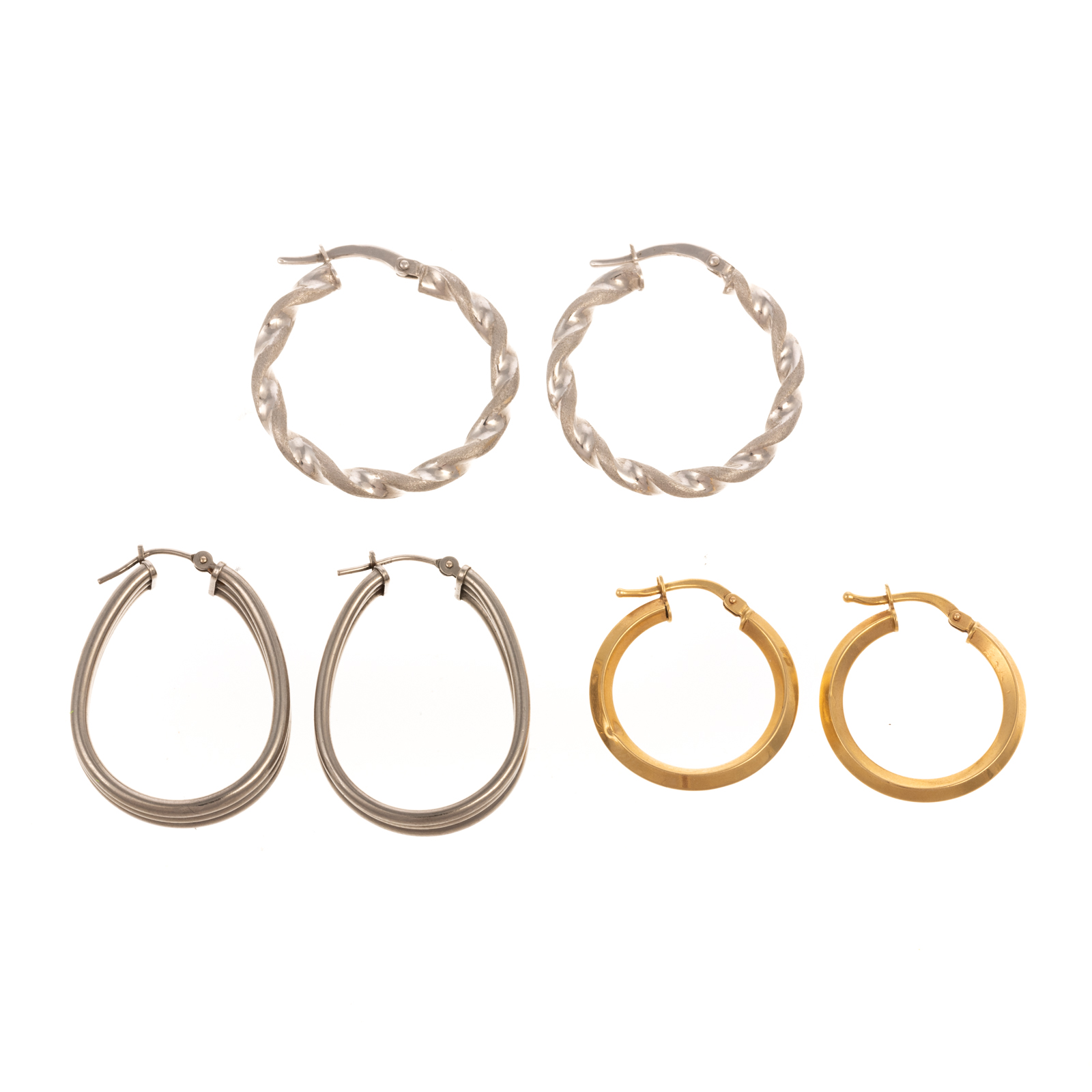 Appraisal: A TRIO OF HOOPS IN K PALLADIUM K yellow gold