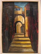 Appraisal: A semi abstract oil on board titled Staircase in a