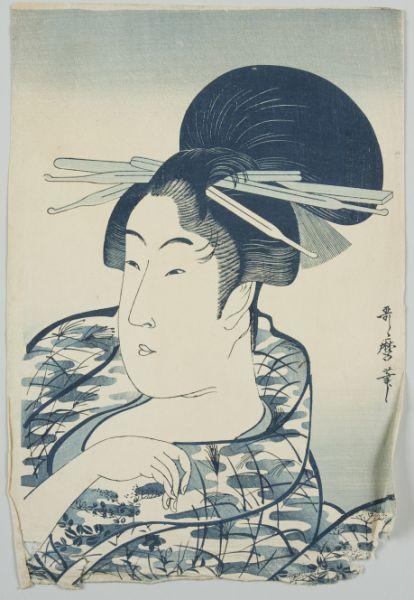 Appraisal: Kitagawa Utamaro - Woodblock Print depicts young woman signed lower