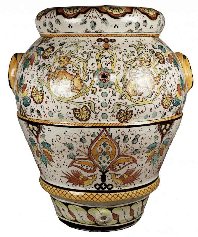 Appraisal: A Large Italian Majolica Urn Decorated with animals in foliate