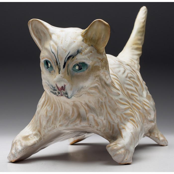 Appraisal: Weller garden ornament Cat marked ''w x ''h restoration to