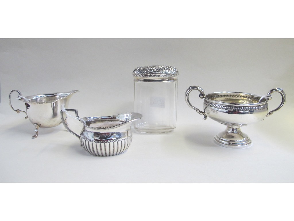 Appraisal: Lot comprising sterling silver bowl two silver cream jugs and