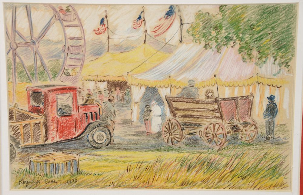 Appraisal: Reynolds Beal - crayon on paper Circus with ferris wheel