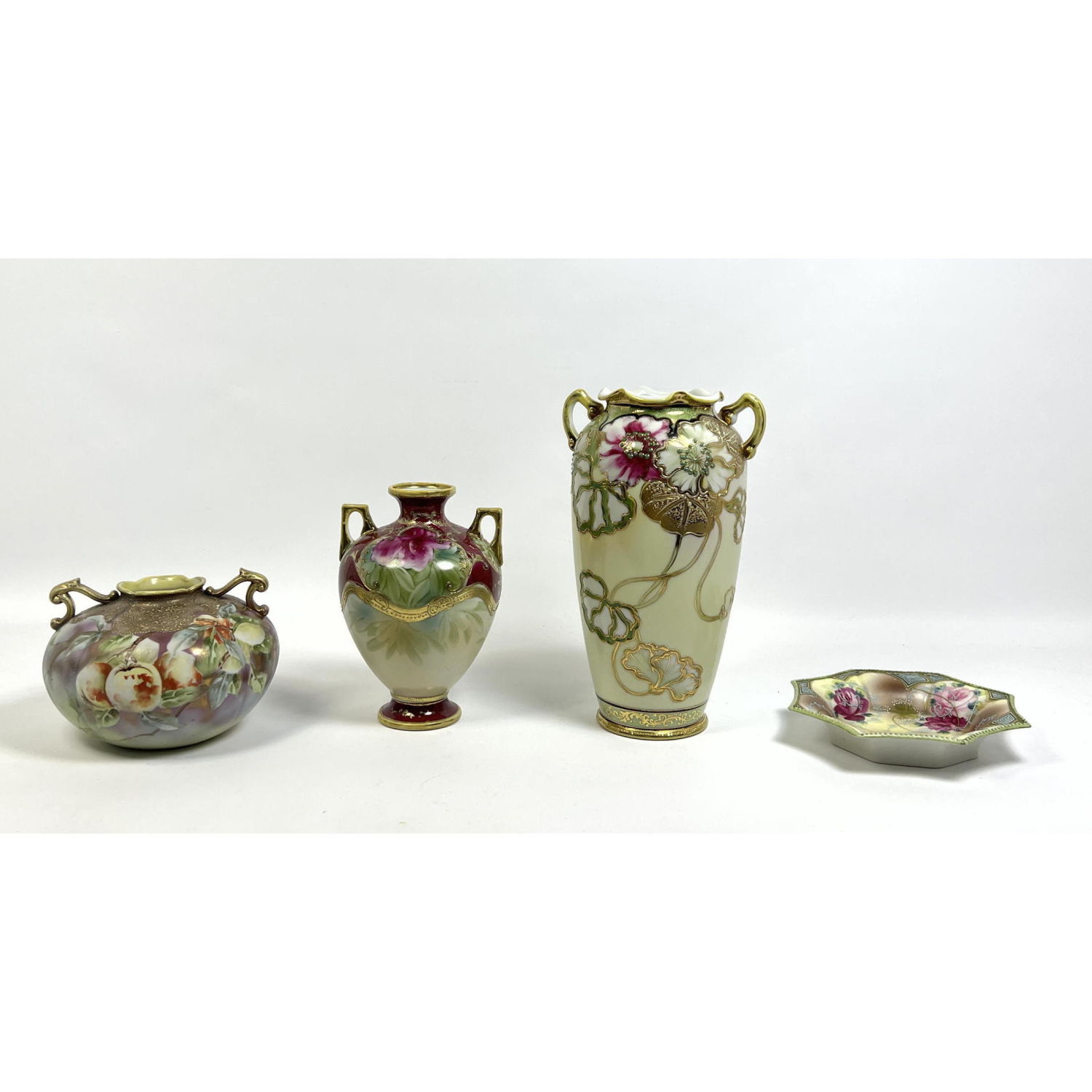 Appraisal: Collection pc Nippon Japan Porcelain Vases Hand Painted Flowers and