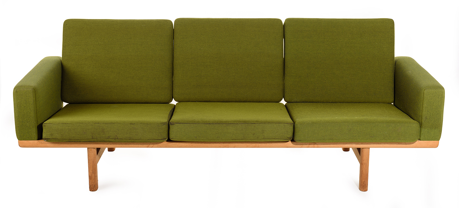 Appraisal: HANS WEGNER GETAMA THREE SEAT SOFA Original kvadrout fabric Demark