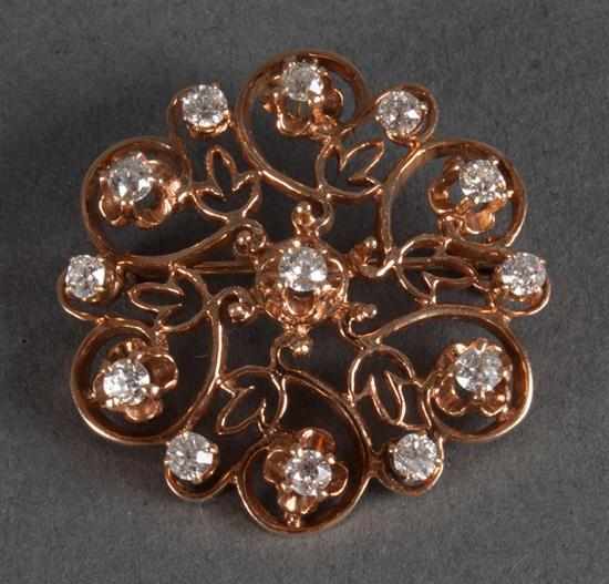 Appraisal: K gold and diamond pendant-brooch thirteen round-cut diamonds approximately cts