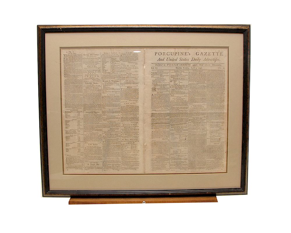 Appraisal: Porcupine Gazette Newspaper Porcupine Gazette Newspaper Frame measures x Packaging