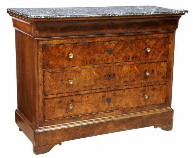 Appraisal: French Louis Philippe period marble-top commode mid th c burlwood