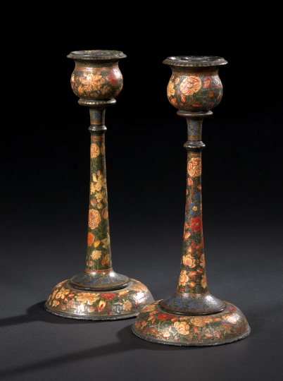 Appraisal: Pair of Kashmiri Elaborately Floral Polychromed and Parcel-Gilt Papier-Mache and