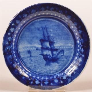 Appraisal: Historical Staffordshire Blue Transfer Cup Plate Cadmus Pattern trefoil border