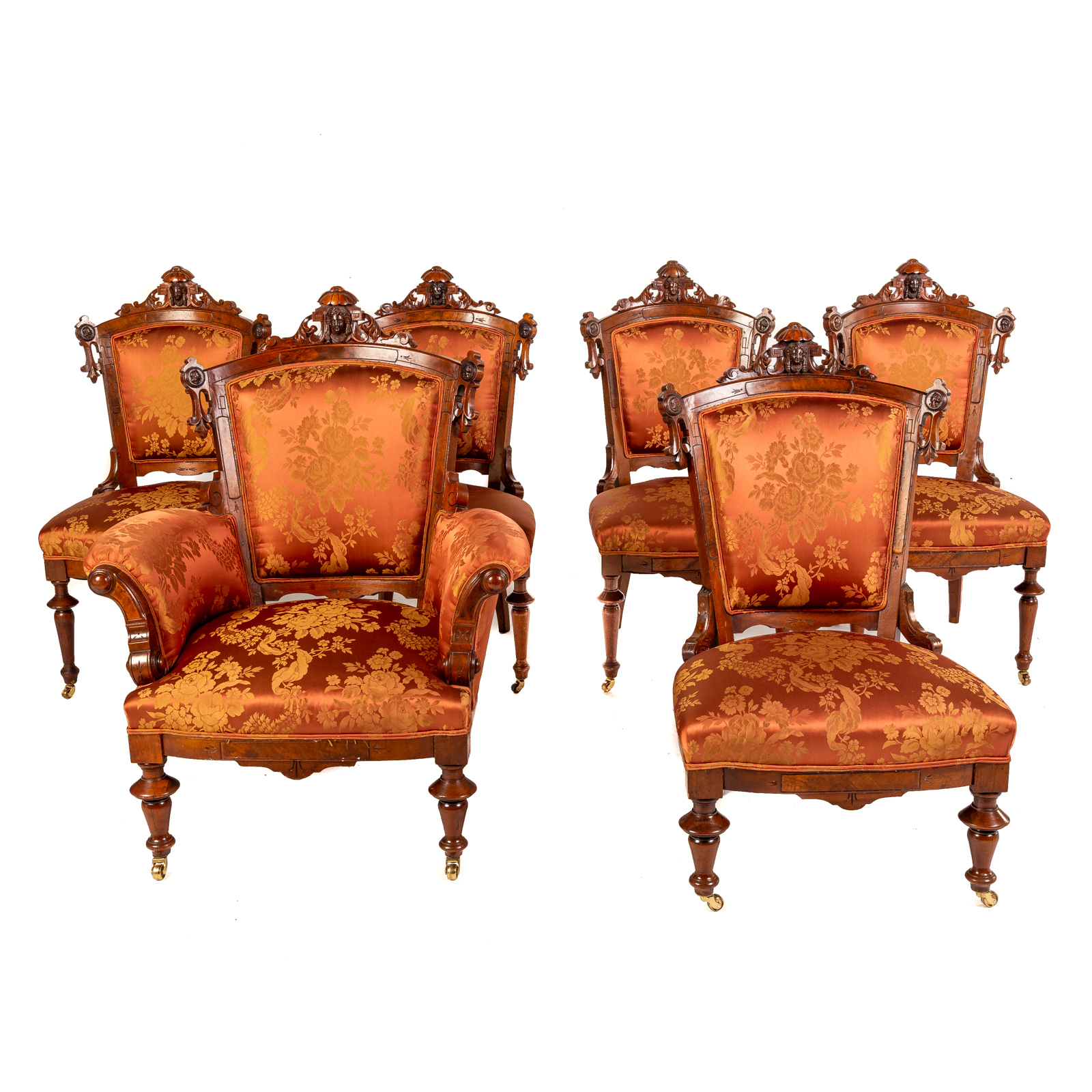 Appraisal: AMERICAN RENAISSANCE REVIVAL SIX PIECE PARLOR SET Circa elaborately carved