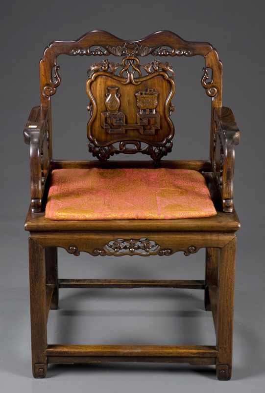 Appraisal: Chinese Ming style carved teak throne chair Early th century