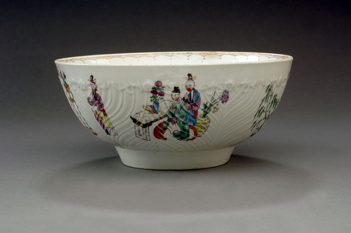 Appraisal: WORCESTER PORCELAIN CHINOISERIE PUNCH BOWL CIRCA - Feather-molded on the