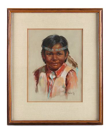 Appraisal: Original Arlene Hooker Fay Indian Boy Painting This is an