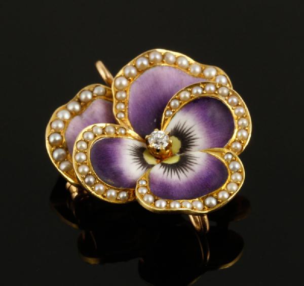 Appraisal: - K Enameled Pansy Pin K yellow gold enameled pansy