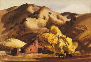 Appraisal: Millard Owen Sheets N A Horses grazing in a summer