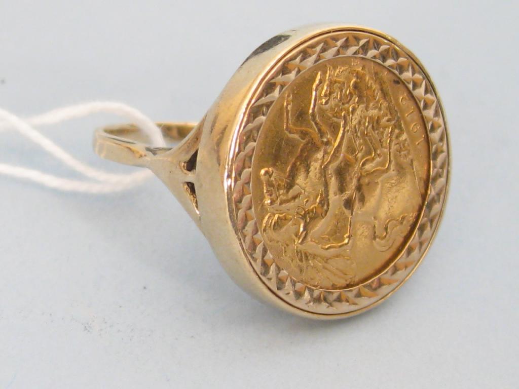 Appraisal: A George V Half Sovereign Ring in ct gold mount